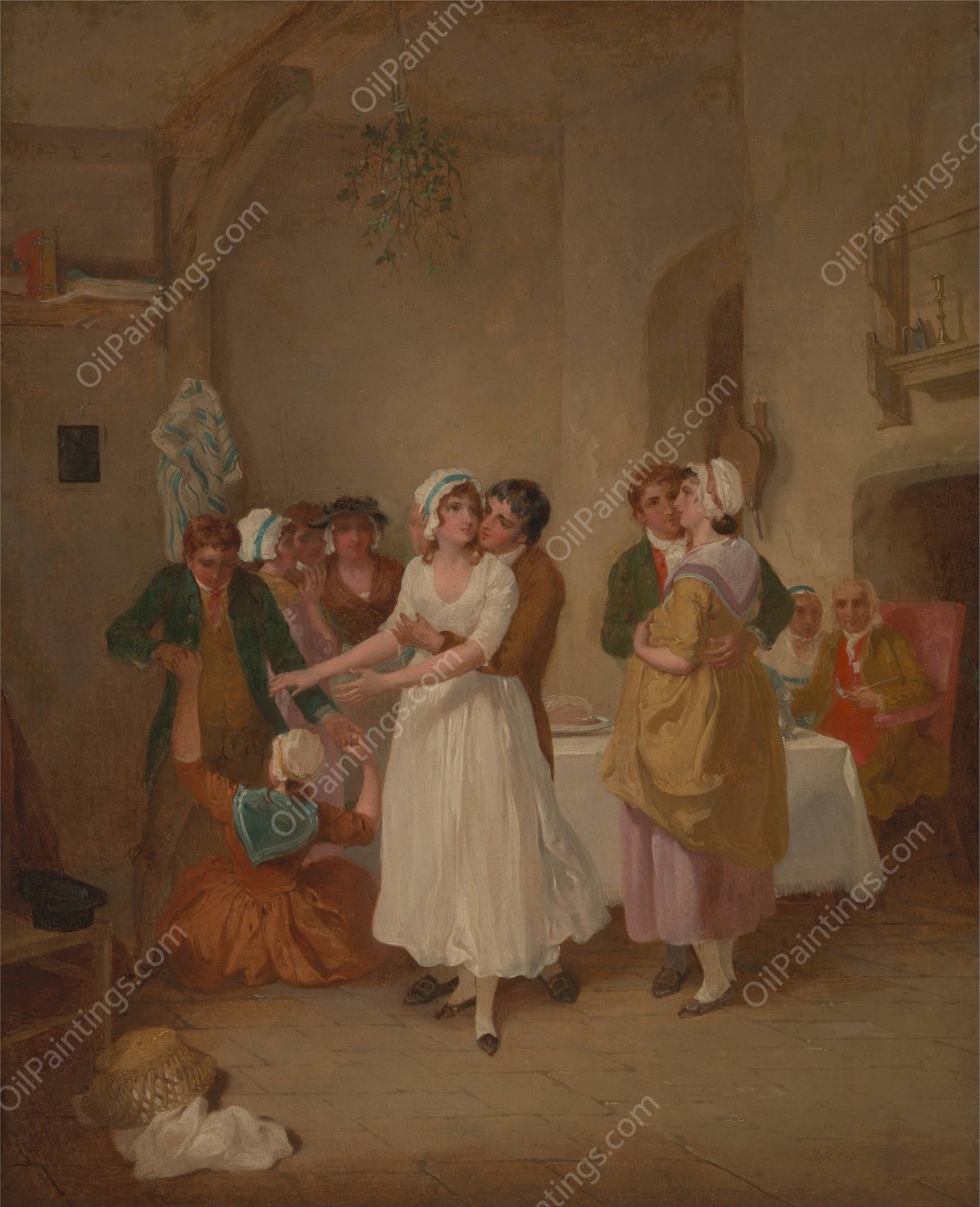 The Mistletoe Bough by Francis Wheatley - Hand-Painted Oil Painting Reproduction