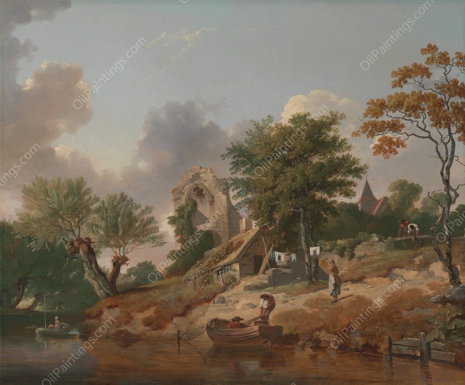 View on the Medway  by Francis Wheatley - Hand-Painted Oil Painting Reproduction
