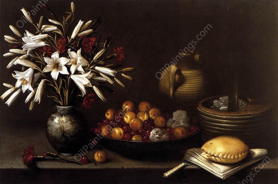 Still-Life with Flowers and Fruit by Francisco Barrera - Hand-Painted Oil Painting Reproduction