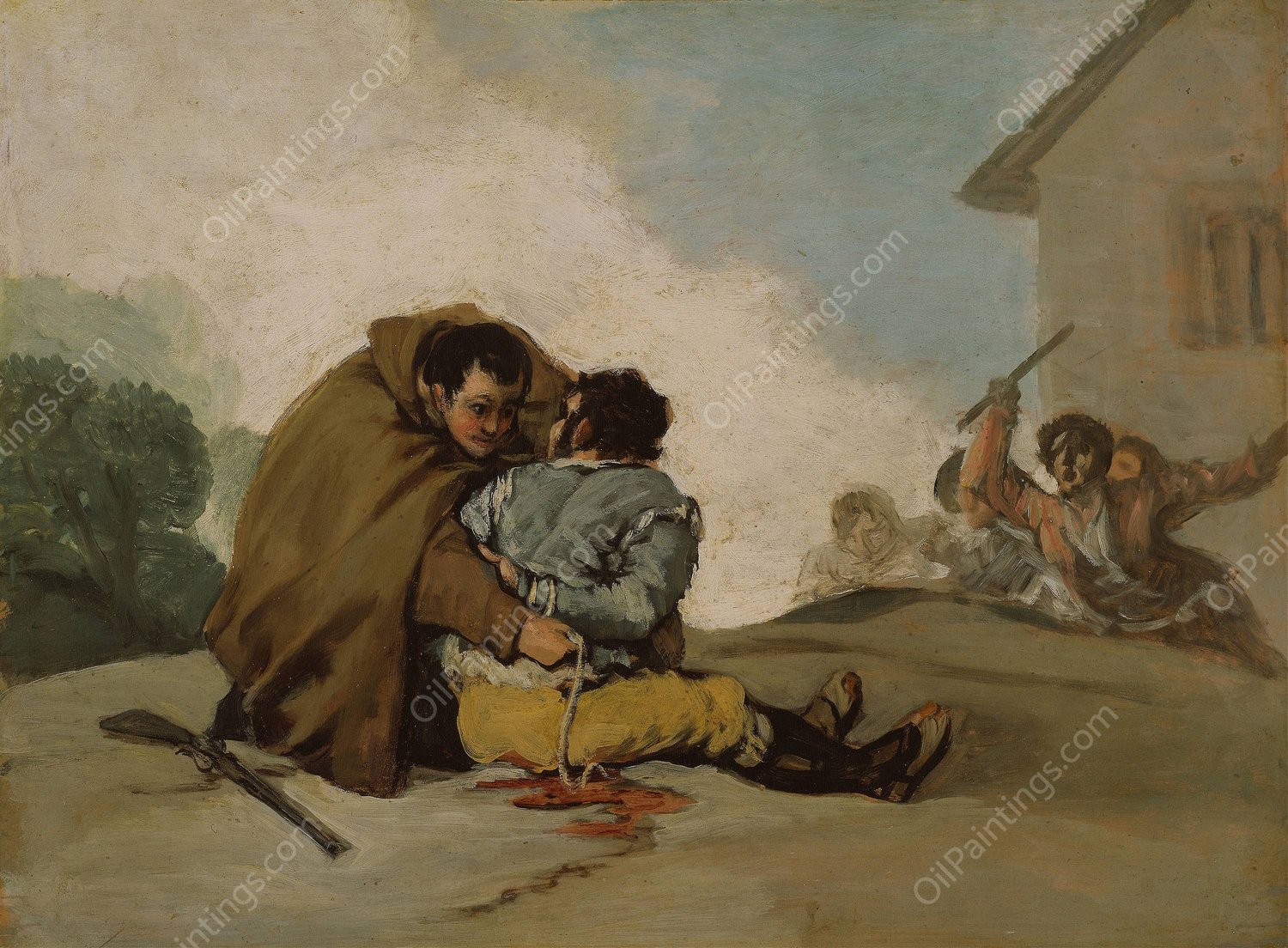 Friar Pedro Binds El Maragato with a Rope  by Francisco De Goya - Hand-Painted Oil Painting Reproduction
