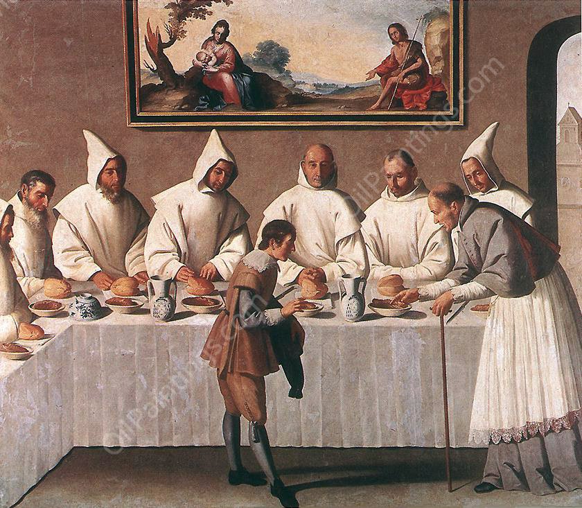 St Hugo of Grenoble in the Carthusian Refectory by Francisco De Zurbaran - Hand-Painted Oil Painting Reproduction
