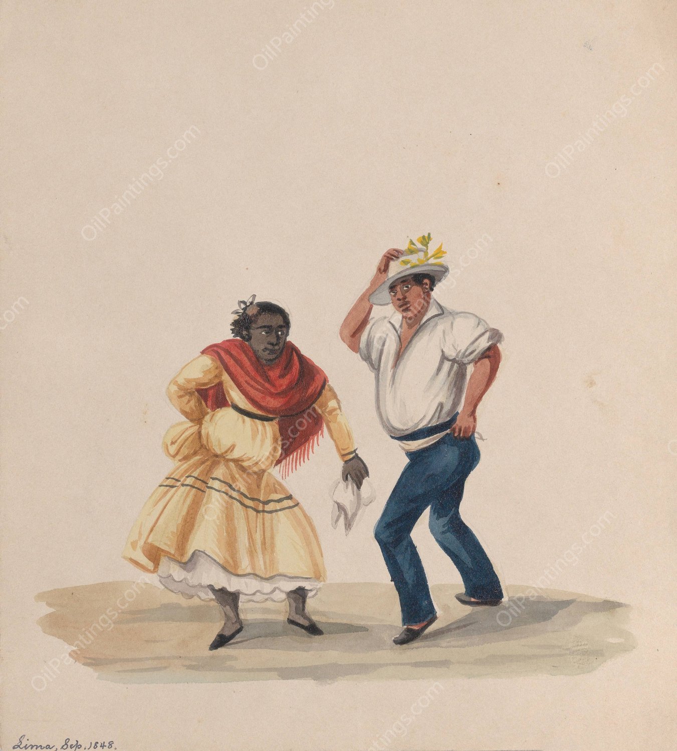 A man and a woman dancing  by Francisco Fierro - Hand-Painted Oil Painting Reproduction
