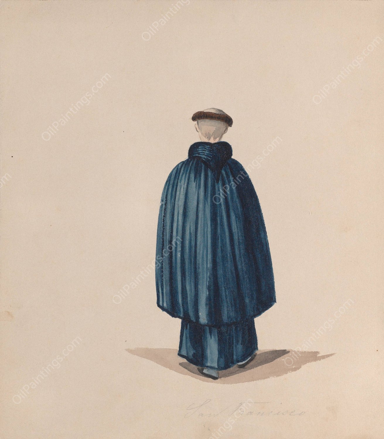 A monk from the order of St Francis viewed from behind  by Francisco Fierro - Hand-Painted Oil Painting Reproduction