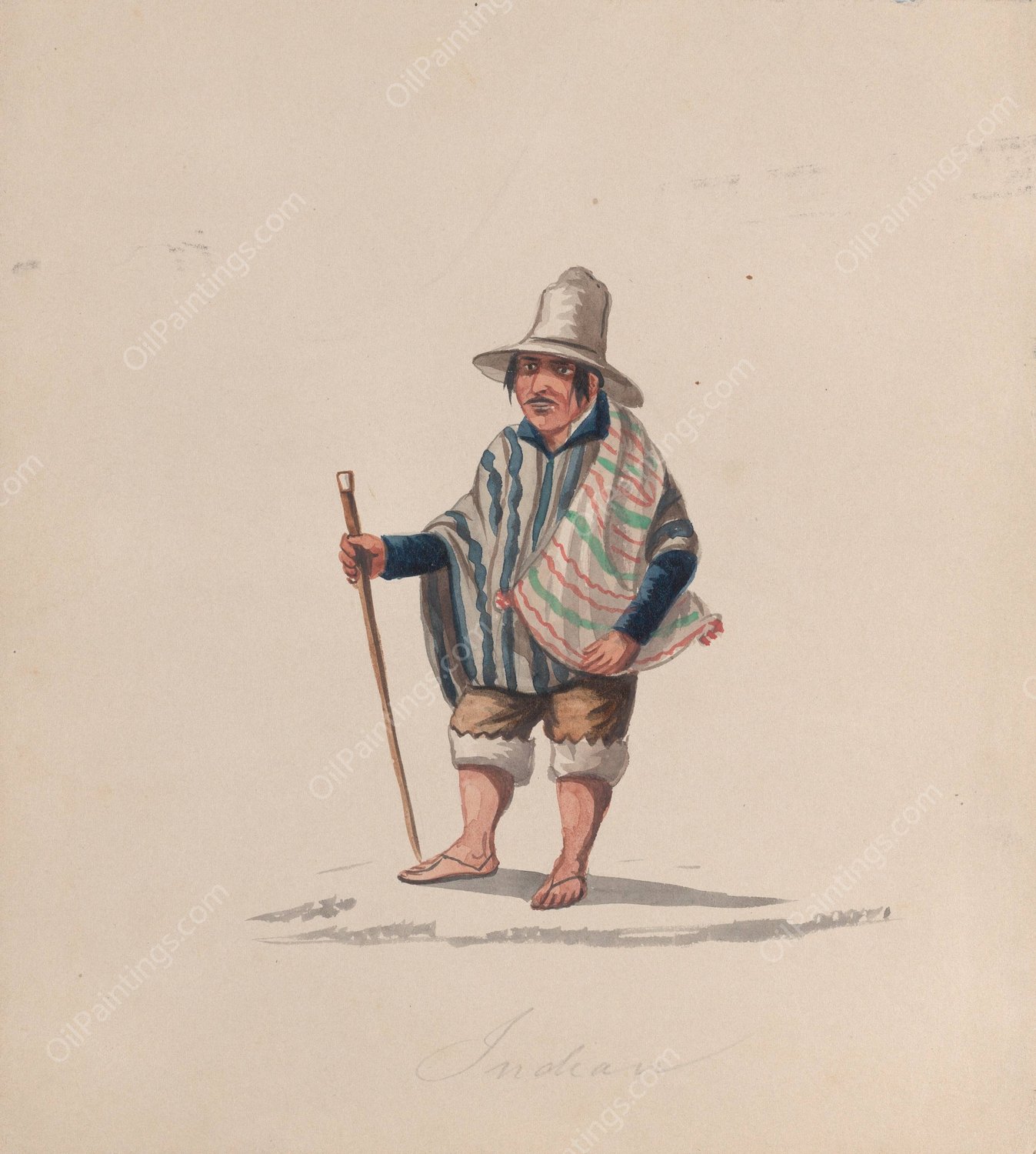 A Peruvian man  by Francisco Fierro - Hand-Painted Oil Painting Reproduction