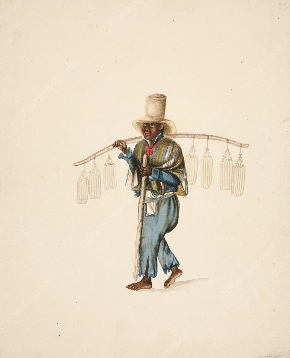 Bolero Indian Man with Staff  by Francisco Fierro - Hand-Painted Oil Painting Reproduction