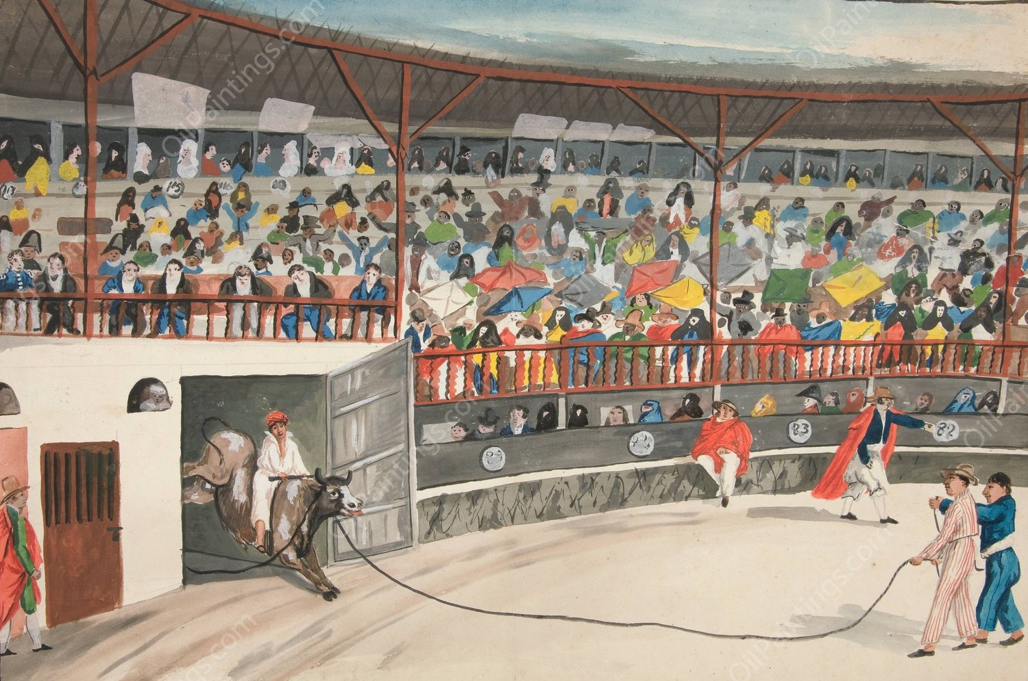 Bull Fight  by Francisco Fierro - Hand-Painted Oil Painting Reproduction