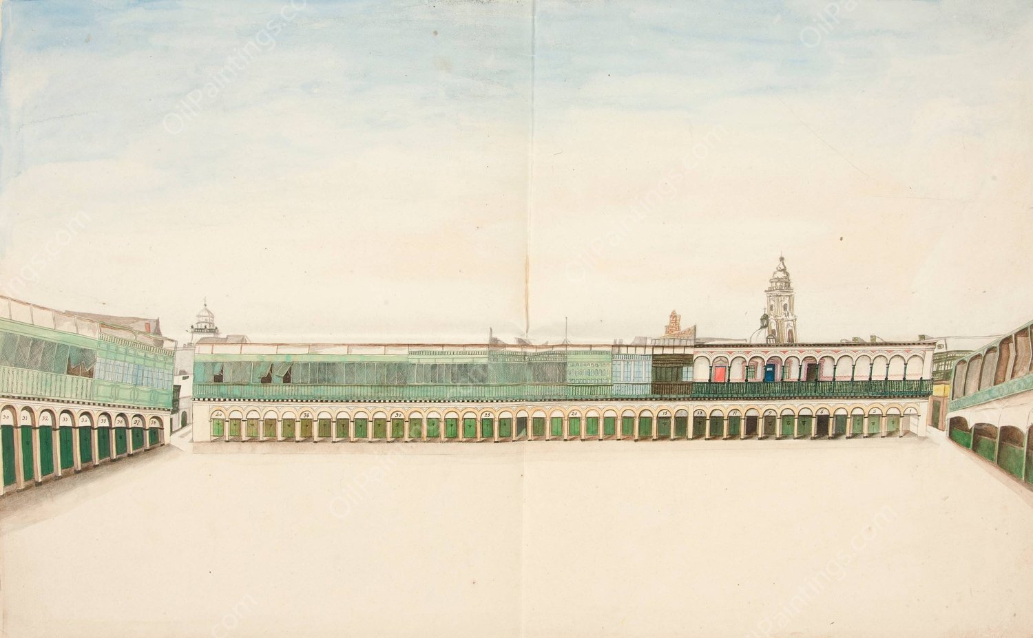 City Square  by Francisco Fierro - Hand-Painted Oil Painting Reproduction