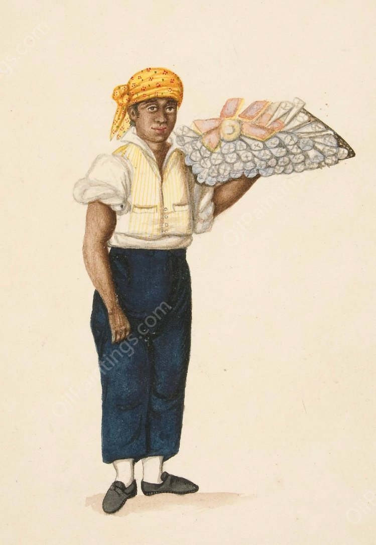 Indian Man Carrying Tray  by Francisco Fierro - Hand-Painted Oil Painting Reproduction