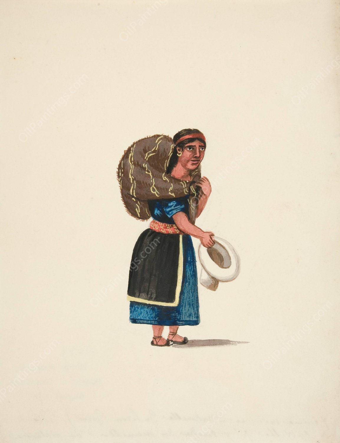Indian Woman Going to Market  by Francisco Fierro - Hand-Painted Oil Painting Reproduction
