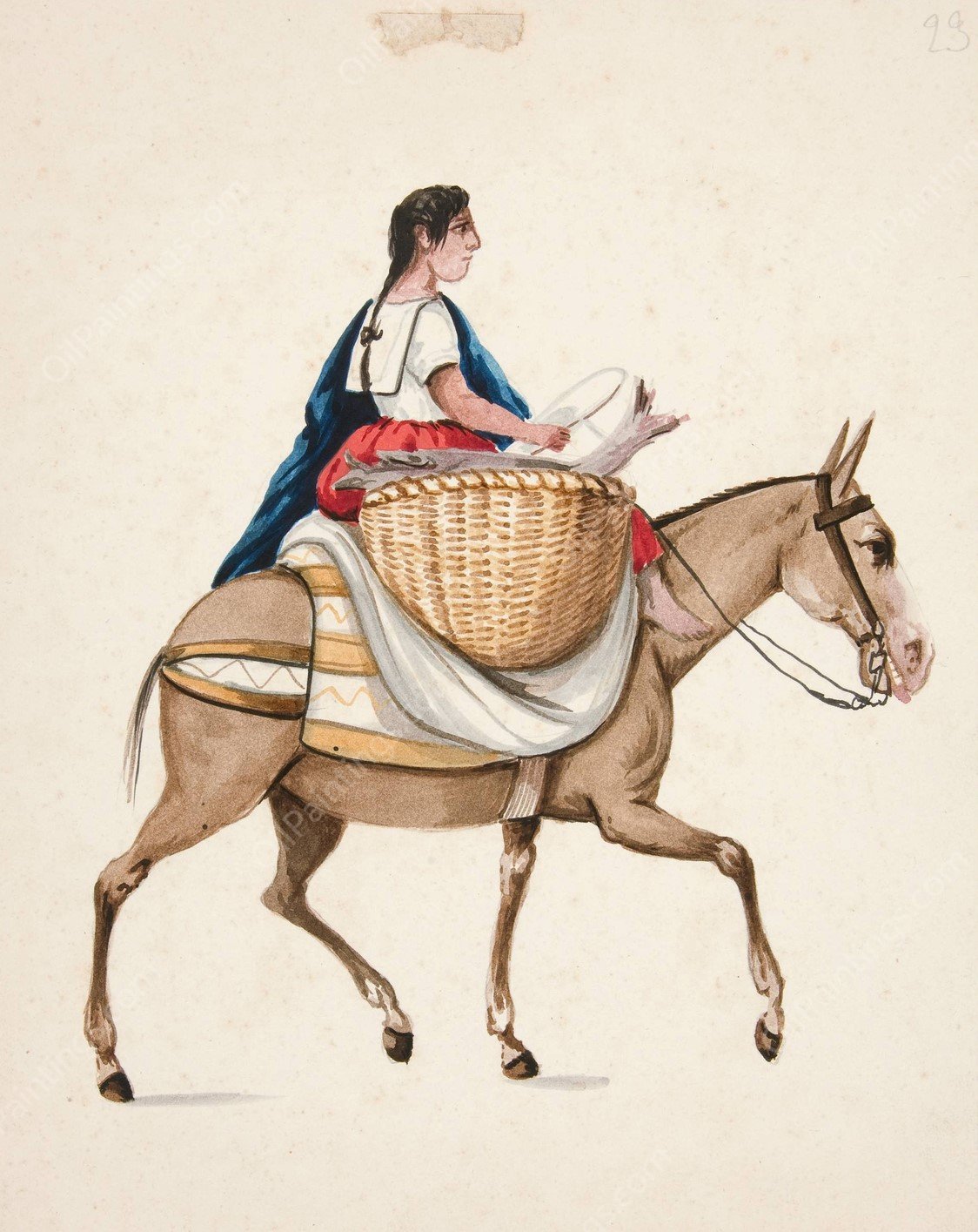 Indian Woman on Horseback  by Francisco Fierro - Hand-Painted Oil Painting Reproduction