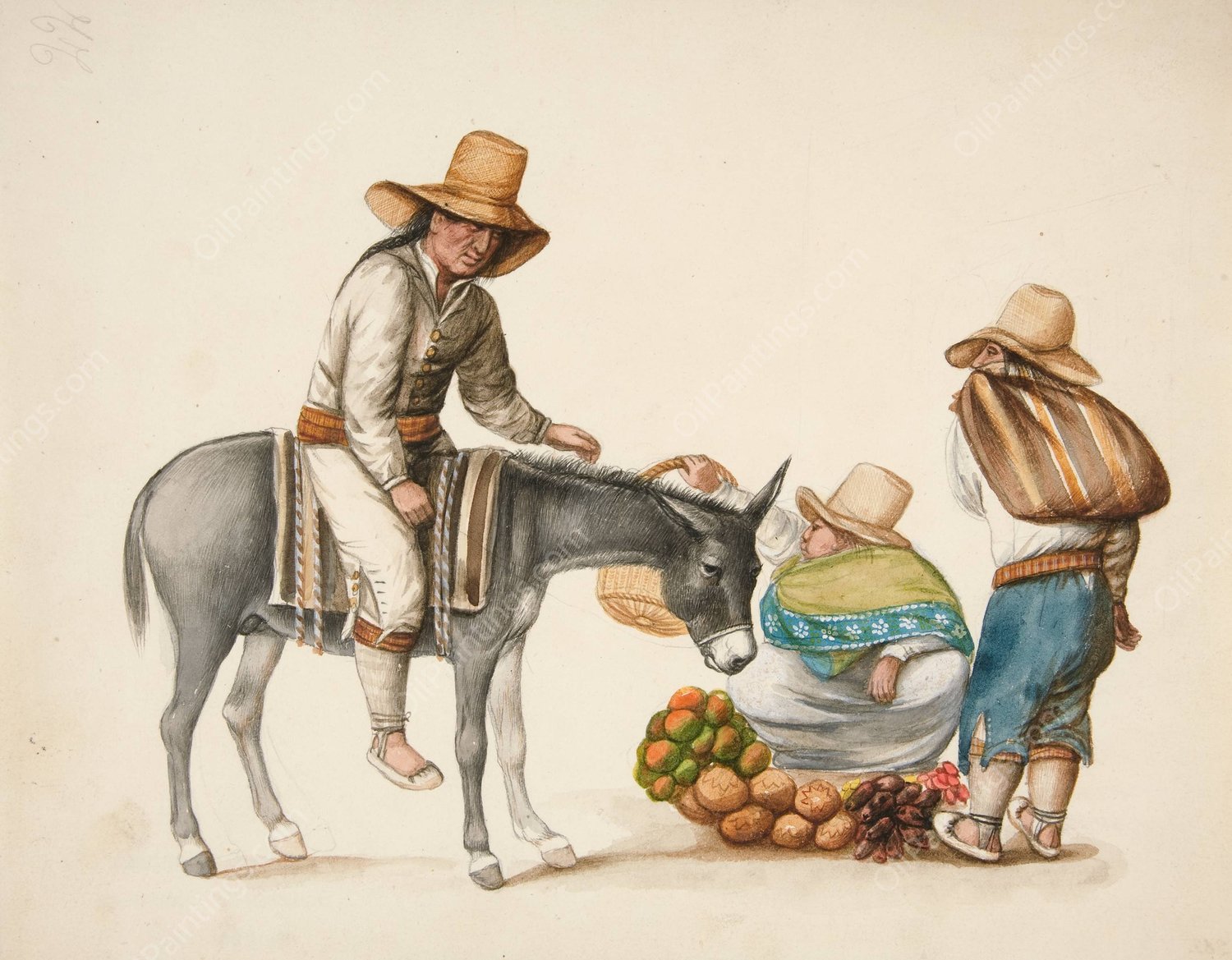 Indian Woman Selling Vegetables  by Francisco Fierro - Hand-Painted Oil Painting Reproduction