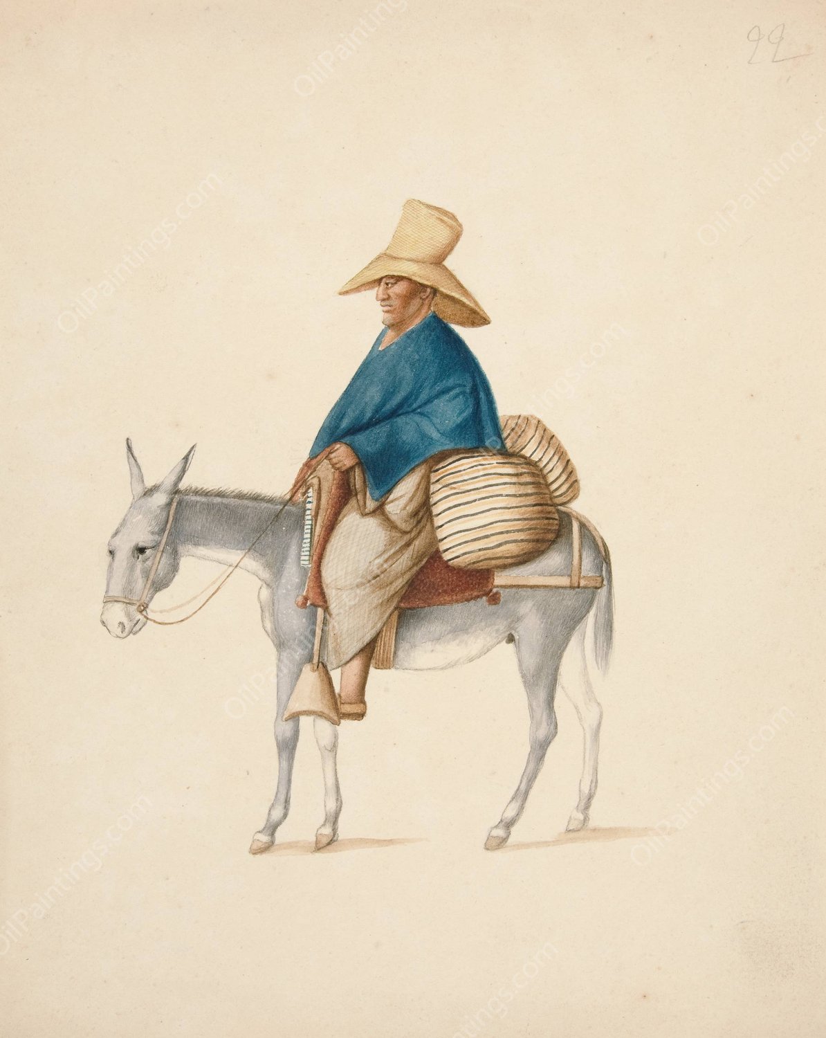 Man on Mule with Loaded Saddlebacks  by Francisco Fierro - Hand-Painted Oil Painting Reproduction