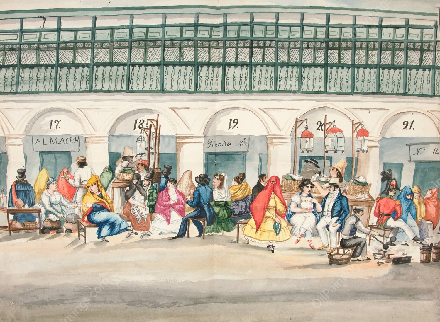 Market Place  by Francisco Fierro - Hand-Painted Oil Painting Reproduction