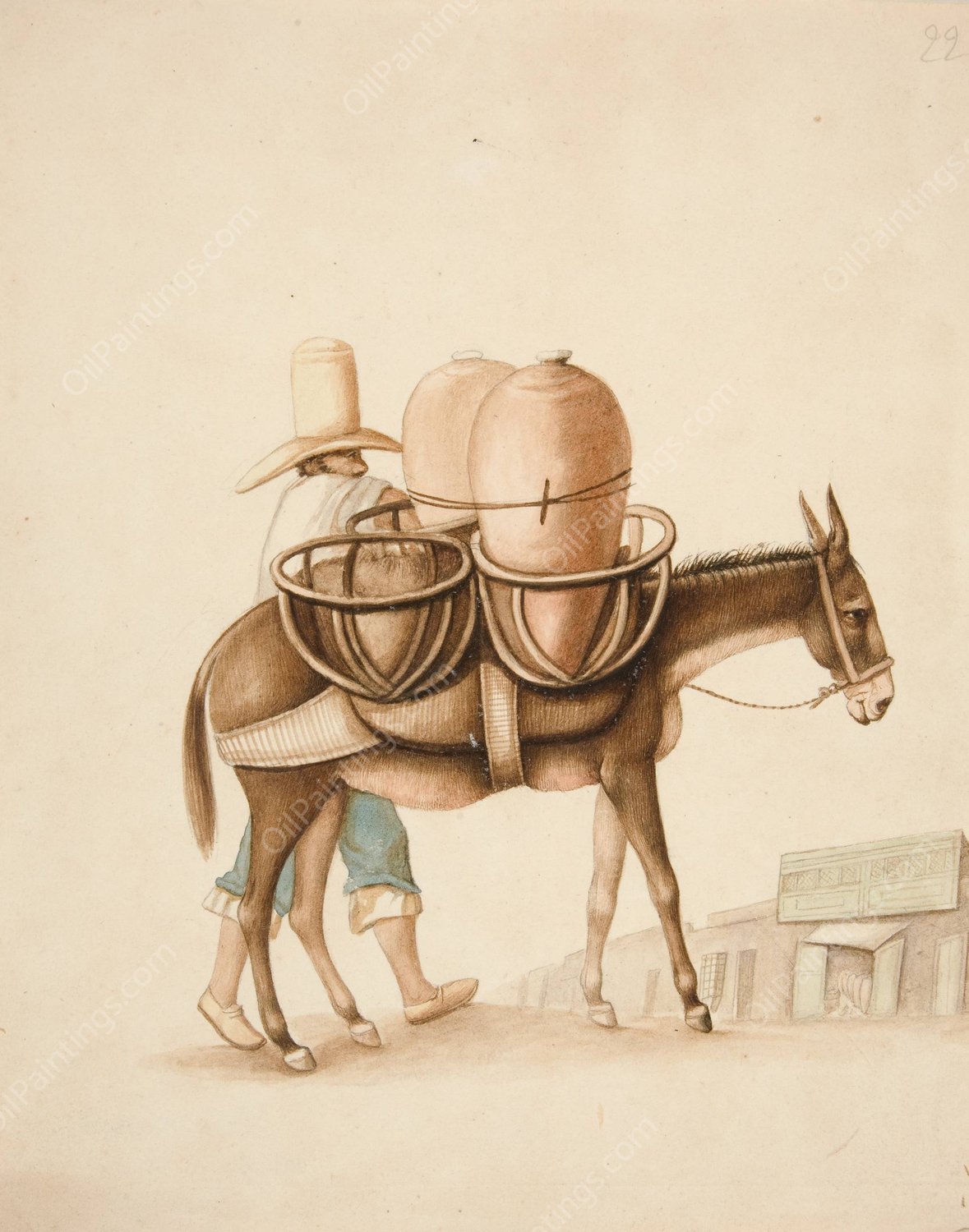 Water Vendor  by Francisco Fierro - Hand-Painted Oil Painting Reproduction