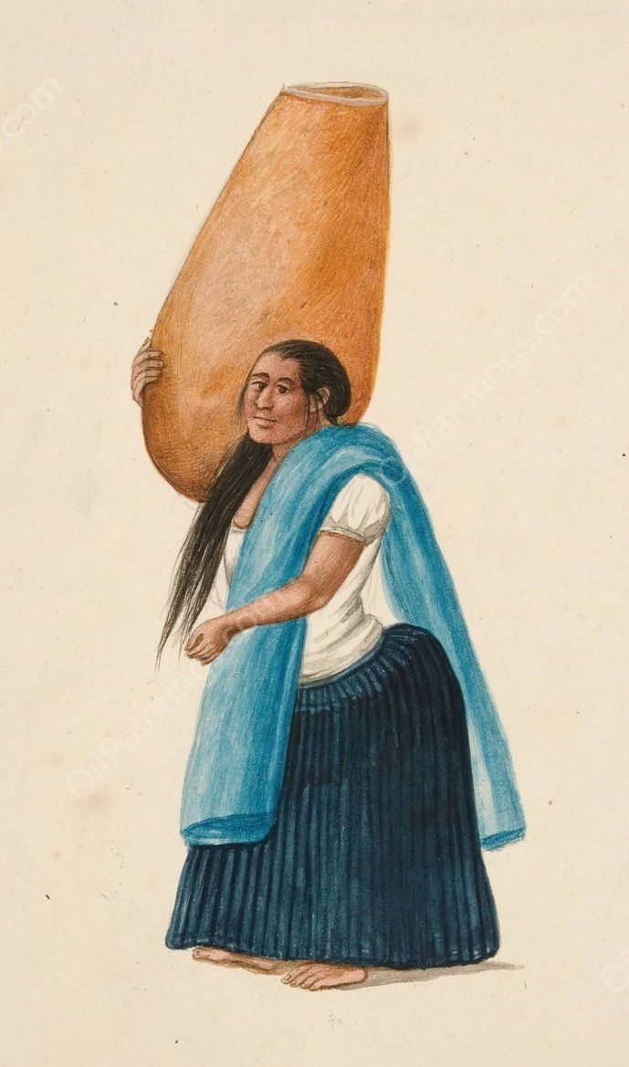 Woman Carrying Large Jar  by Francisco Fierro - Hand-Painted Oil Painting Reproduction