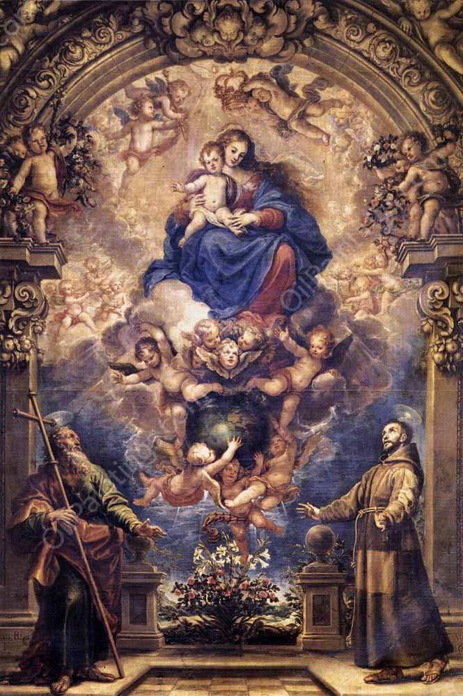 Virgin and Child with Sts Philip and Francis by Francisco Rizi - Hand-Painted Oil Painting Reproduction