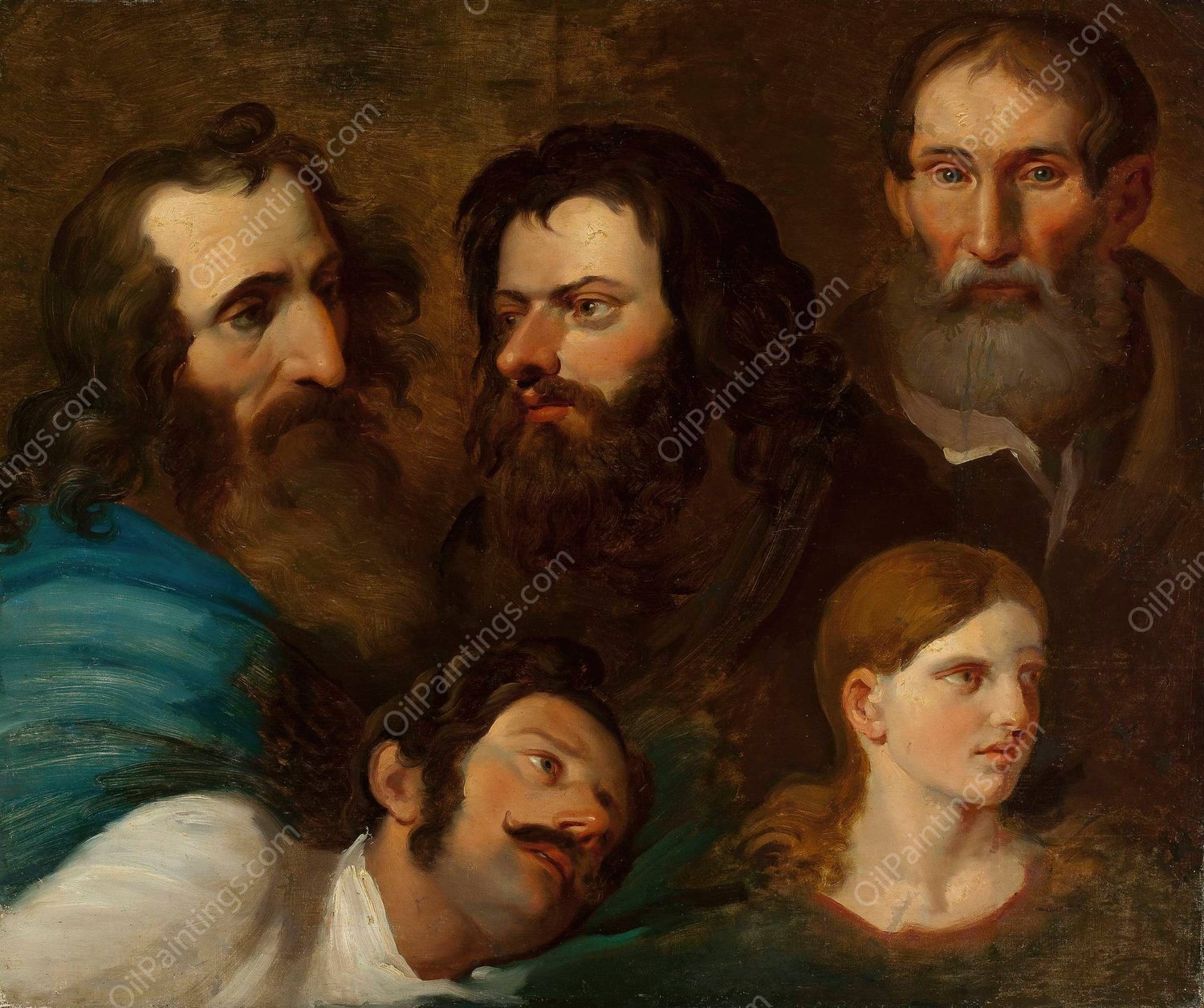 Study of five heads by Franciszek Ksawery Lampi - Hand-Painted Oil Painting Reproduction