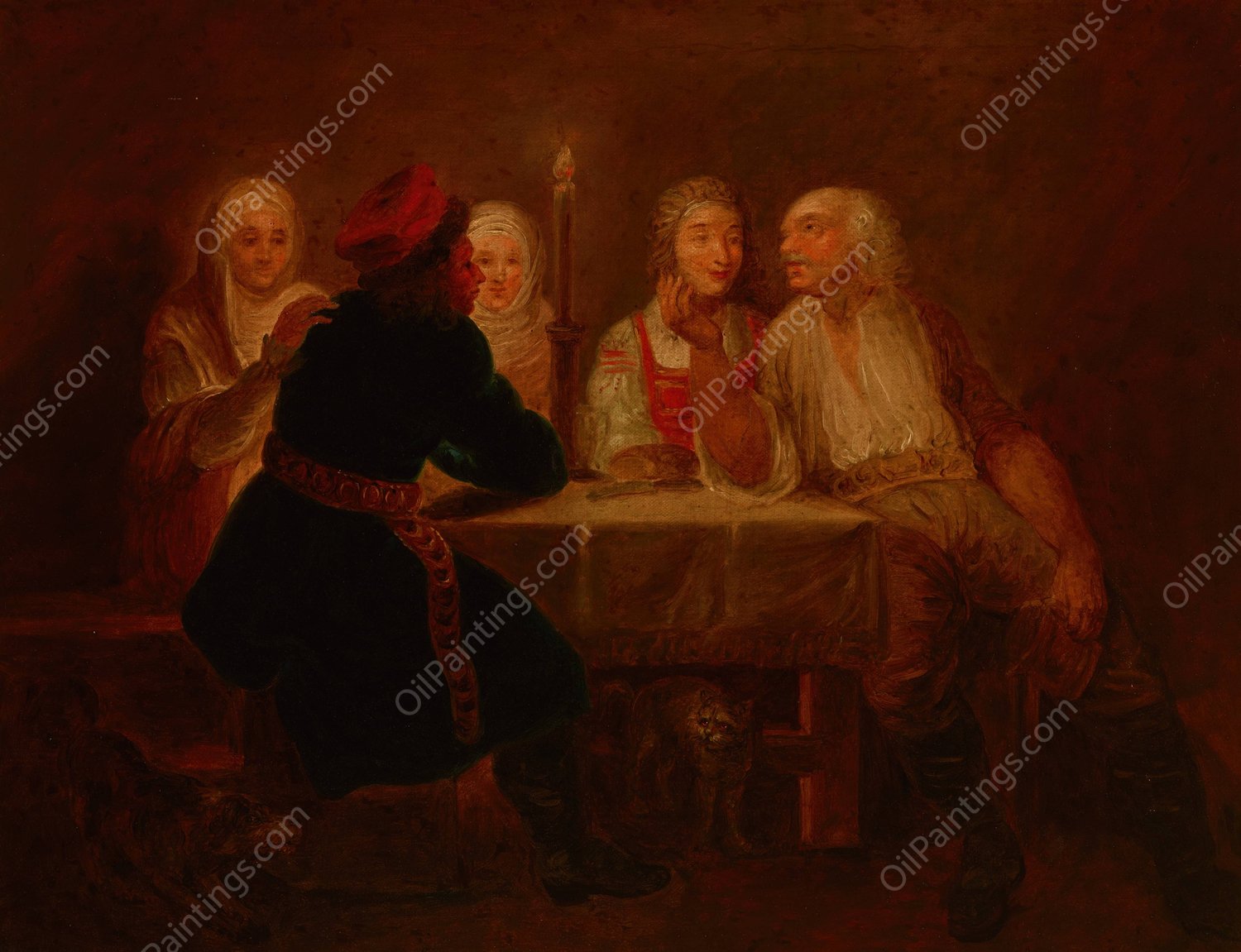 Peasants in an Inn  by Franciszek Smuglewicz - Hand-Painted Oil Painting Reproduction