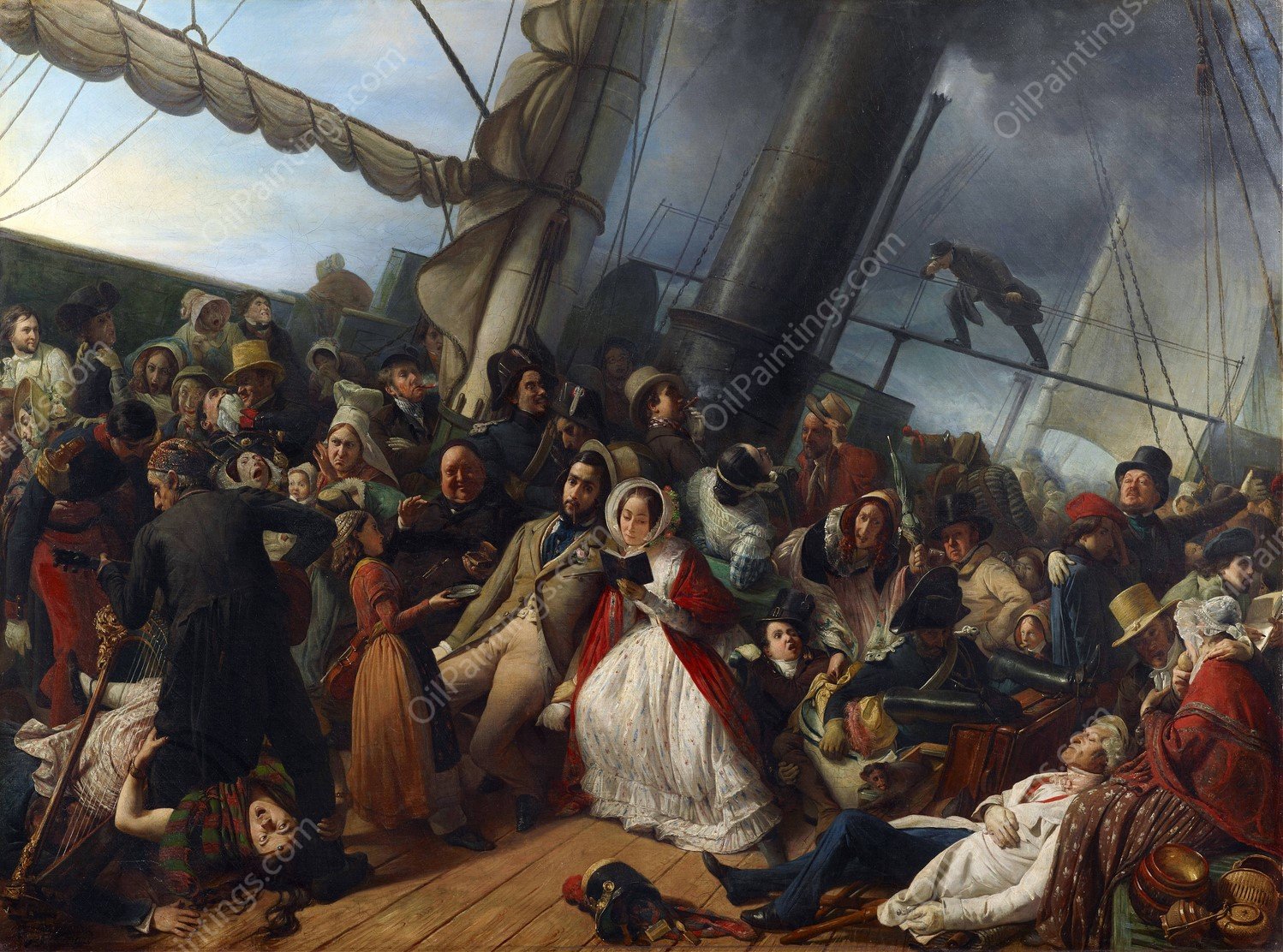 Seasickness at the Ball, on Board an English Corvette  by Francois-Auguste Biard - Hand-Painted Oil Painting Reproduction