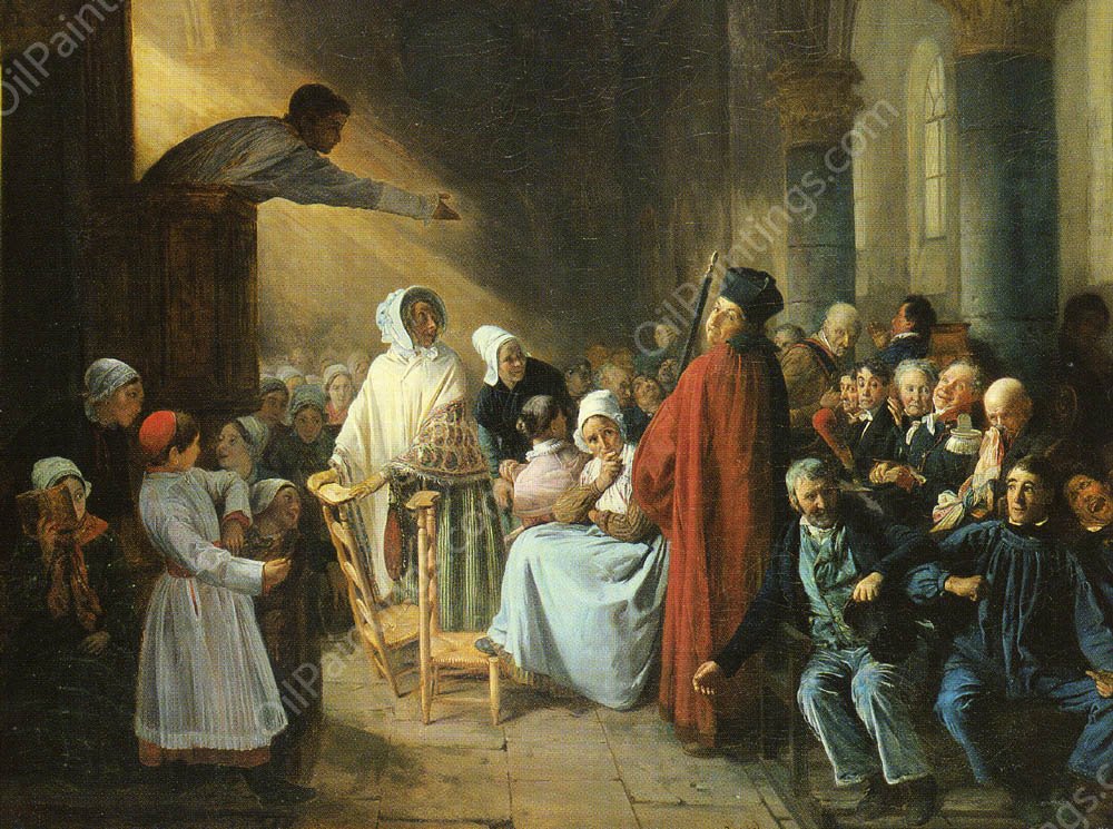 The Sermon by Francois-Auguste Biard - Hand-Painted Oil Painting Reproduction