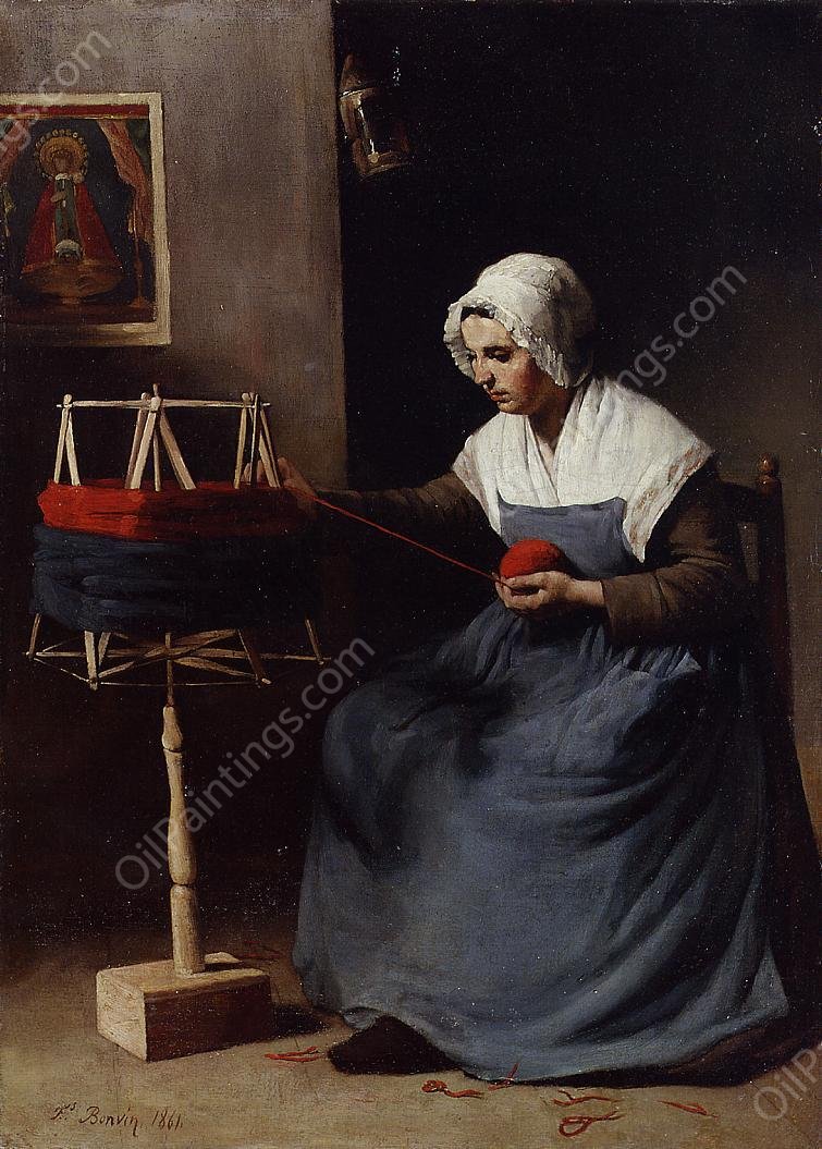 The Winder by Francois Bonvin - Hand-Painted Oil Painting Reproduction