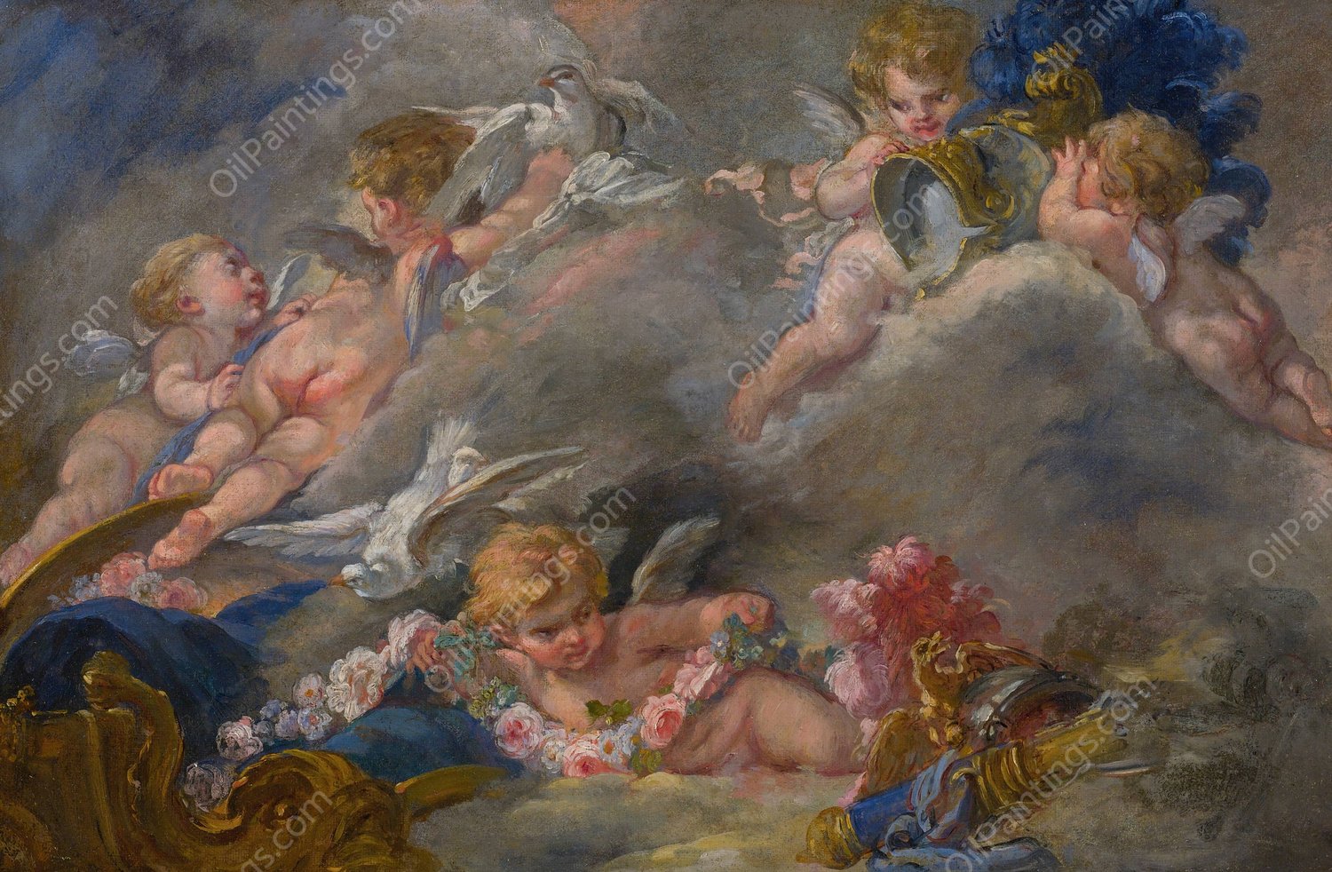 Putti by Francois Boucher (Follower) - Hand-Painted Oil Painting Reproduction