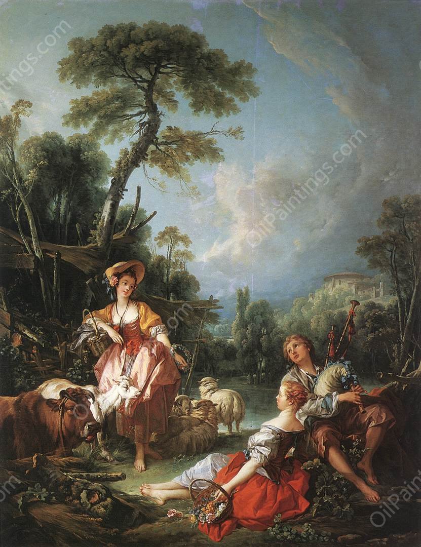 A Summer Pastoral by Francois Boucher - Hand-Painted Oil Painting Reproduction