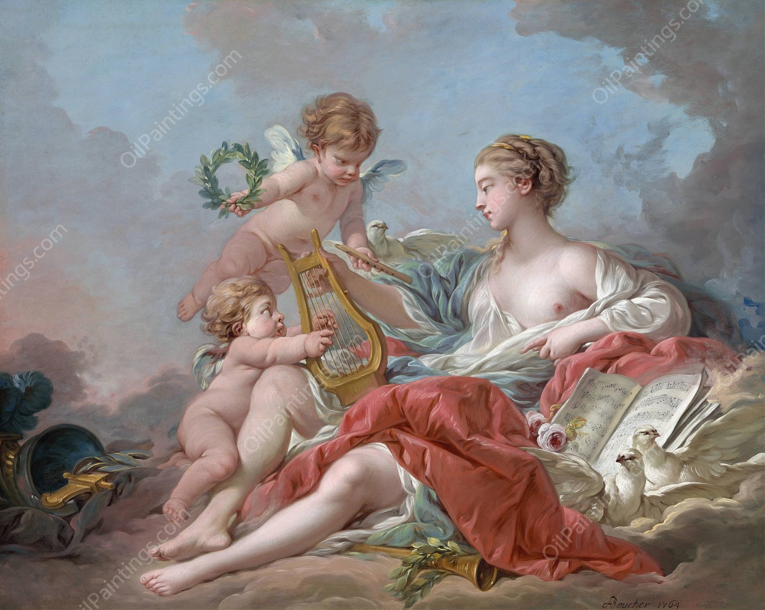 Allegory of Music  by Francois Boucher - Hand-Painted Oil Painting Reproduction