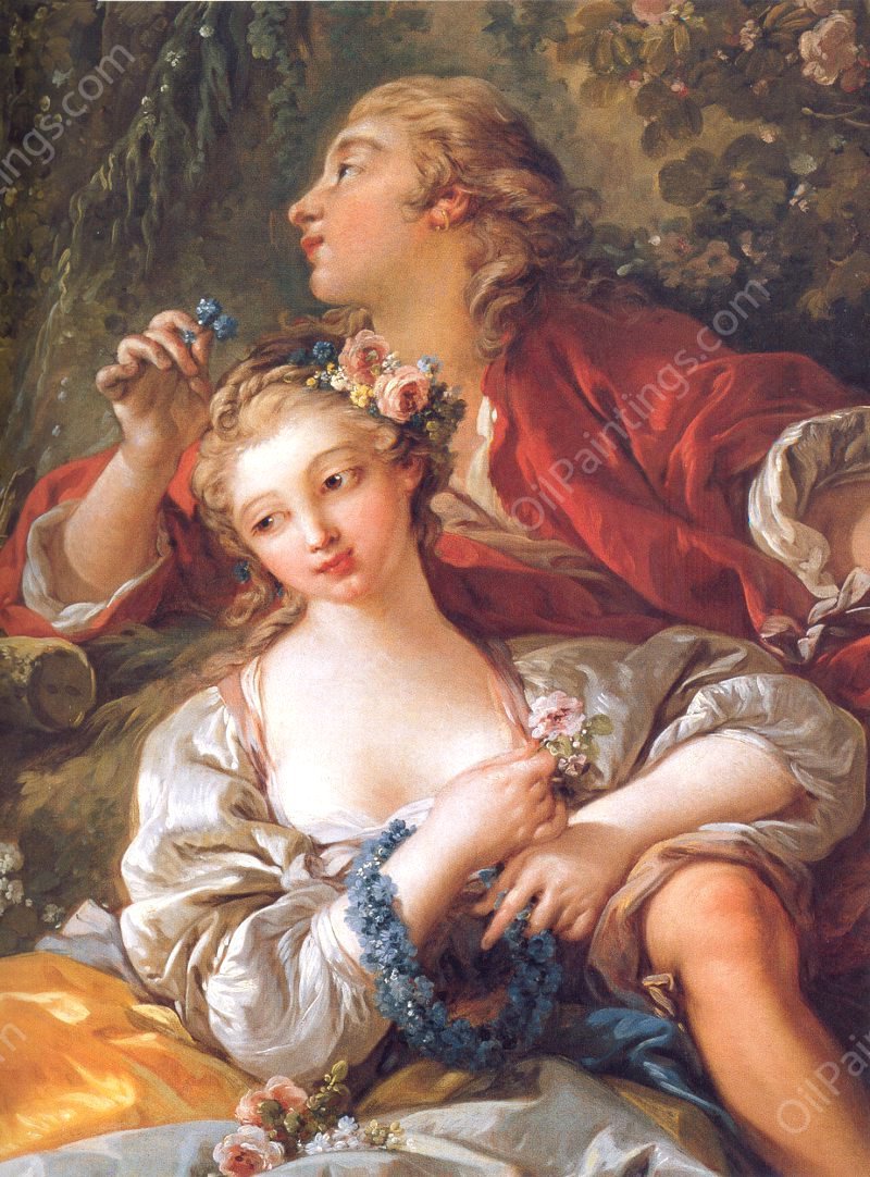 Lovers in a Park Detail by Francois Boucher - Hand-Painted Oil Painting Reproduction