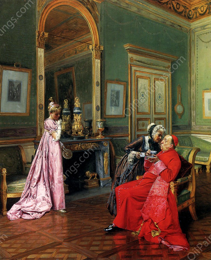 Afternoon Tea by Francois Brunery - Hand-Painted Oil Painting Reproduction
