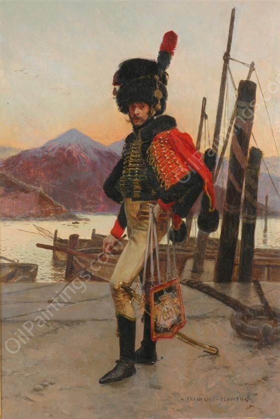 Officer Of The Chasseurs  Cheval Regiment Of Napoleons National Guard by Francois Flameng - Hand-Painted Oil Painting Reproduction