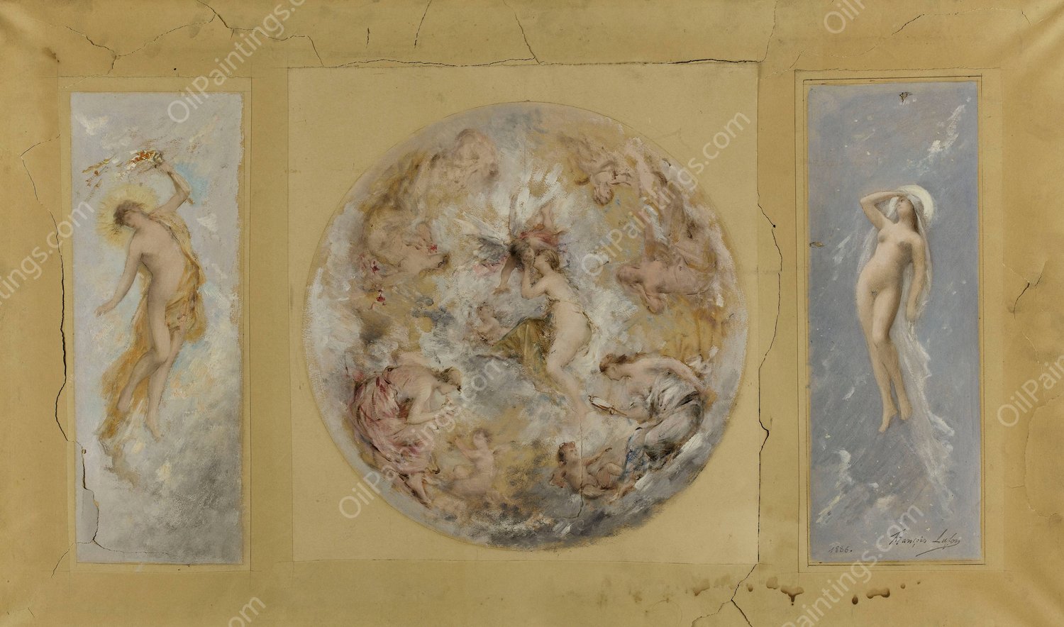 Amour et Psyche - Le jour et la nuit  by Francois Lafon - Hand-Painted Oil Painting Reproduction