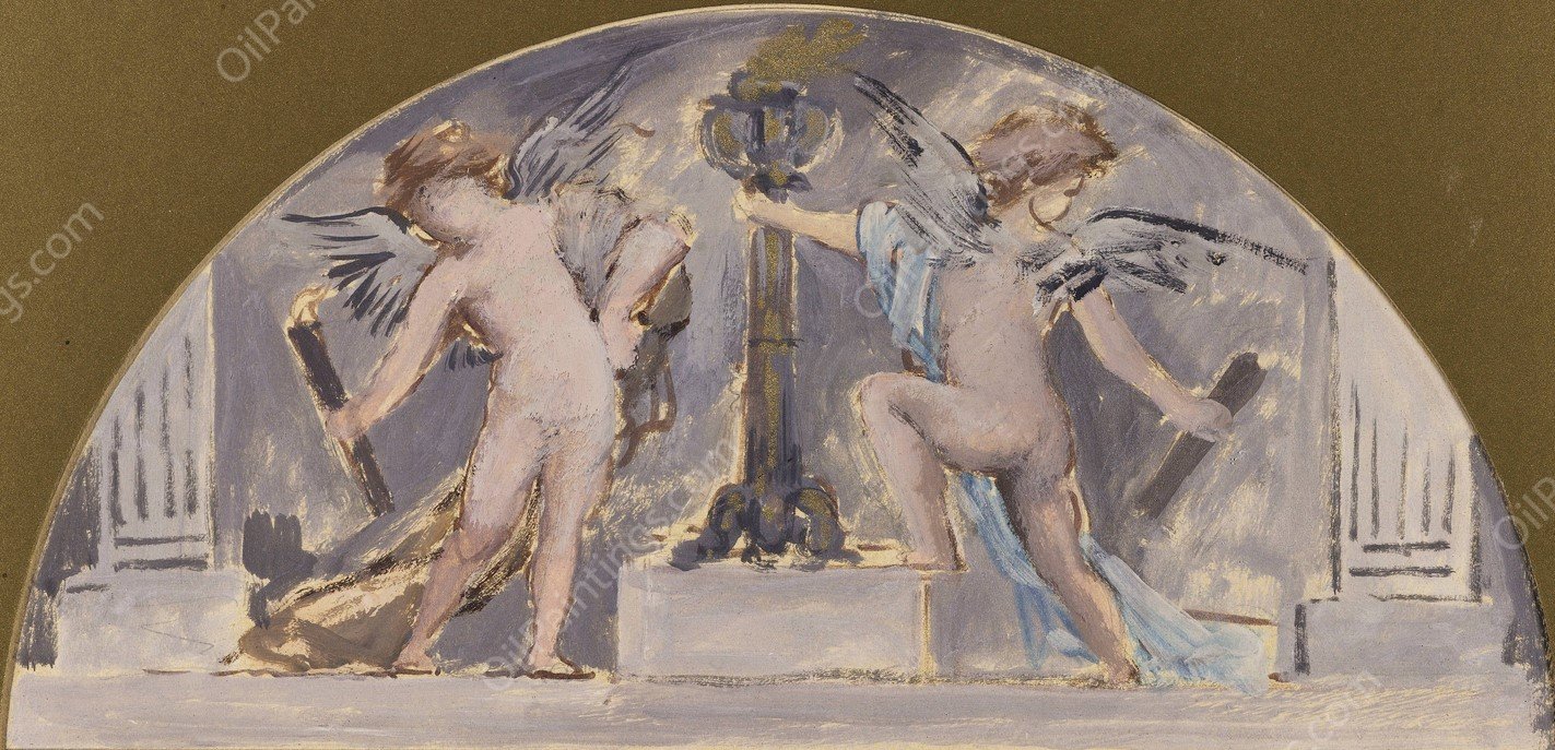 Deux Amours allumant une torchere  by Francois Lafon - Hand-Painted Oil Painting Reproduction