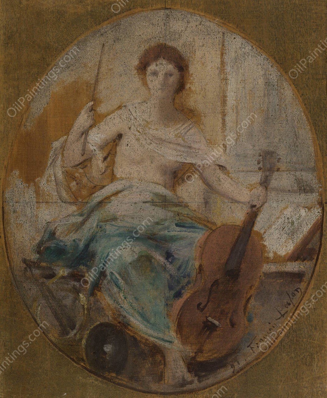 La Musique  by Francois Lafon - Hand-Painted Oil Painting Reproduction