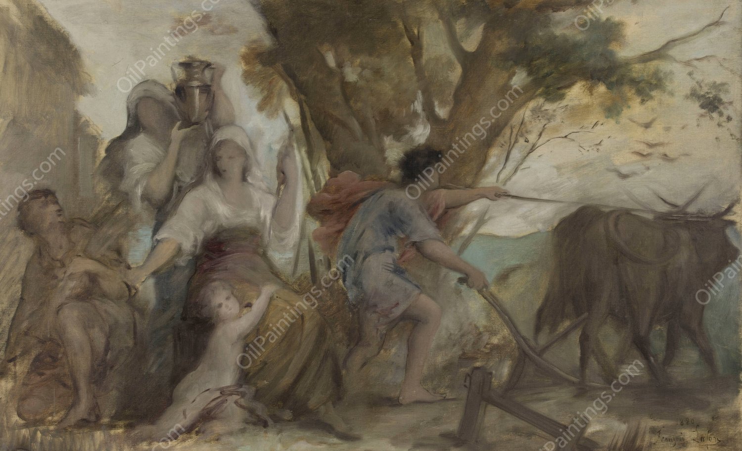 Maternite et labourage  by Francois Lafon - Hand-Painted Oil Painting Reproduction