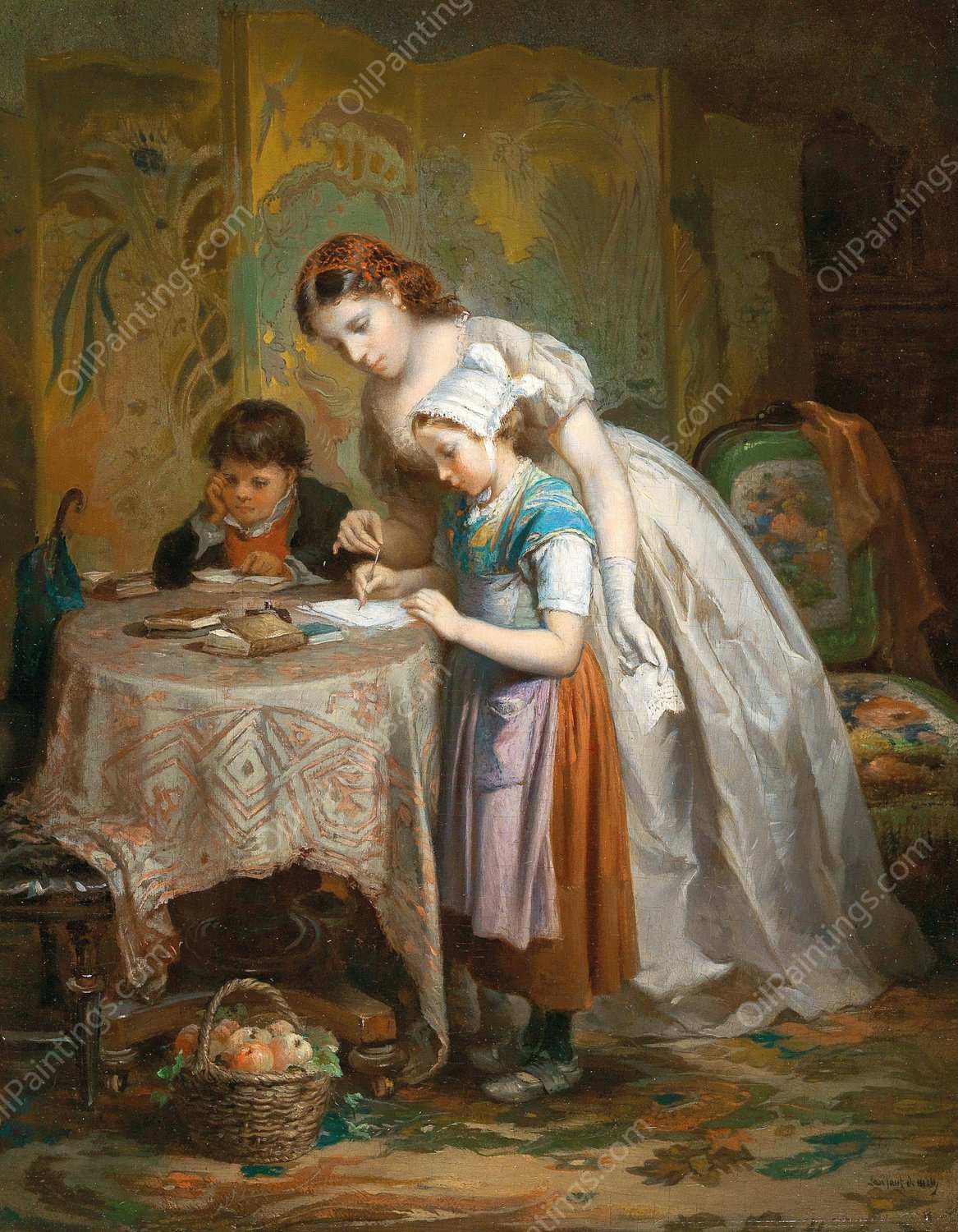 The writing exercise by Francois-Louis Lanfant De Metz - Hand-Painted Oil Painting Reproduction