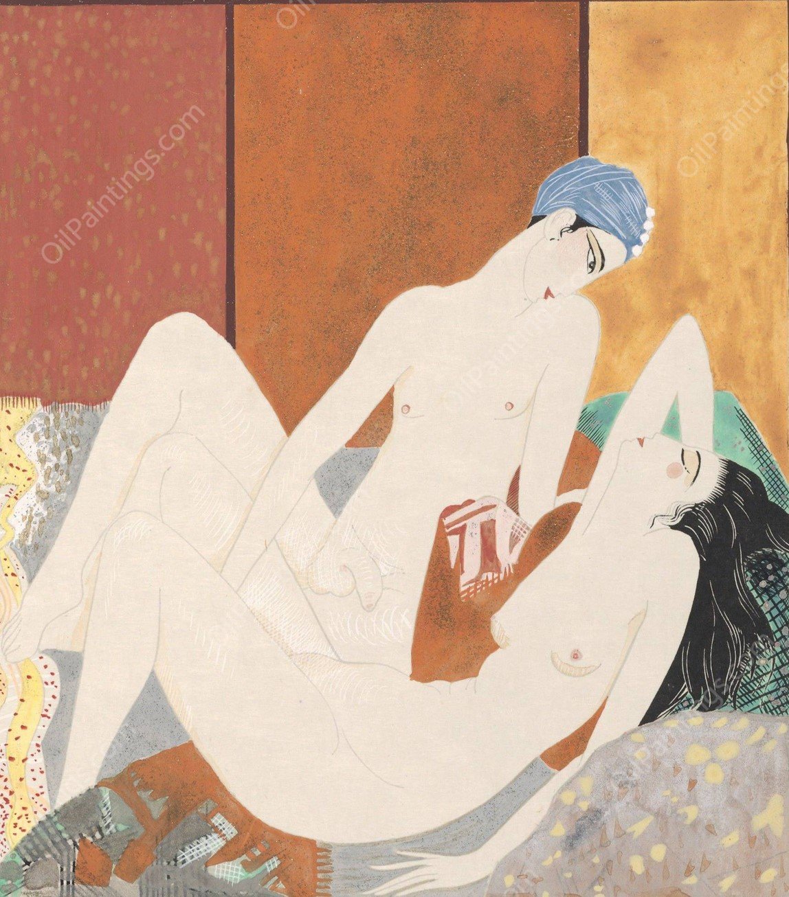 Histoire de la princesse Boudour Pl.07  by Francois-Louis Schmied - Hand-Painted Oil Painting Reproduction