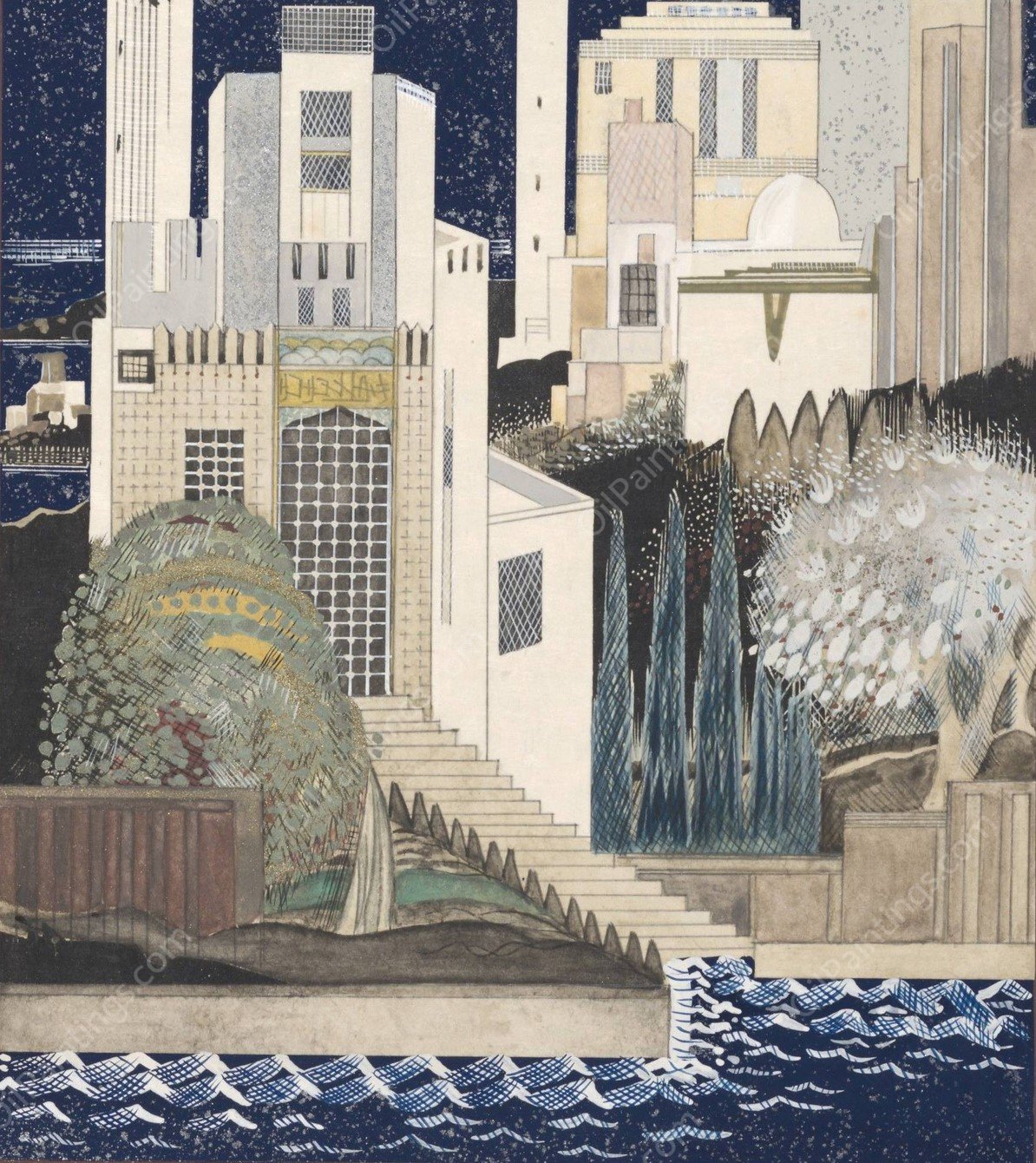 Histoire de la princesse Boudour Pl.16  by Francois-Louis Schmied - Hand-Painted Oil Painting Reproduction