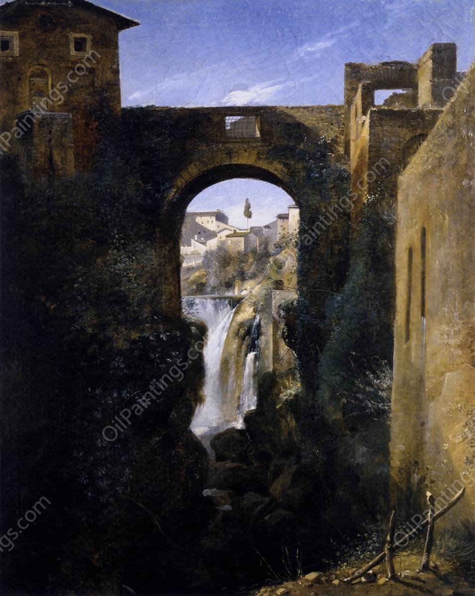 The San Rocco Bridge and the Grand Waterfall at Tivoli by Francois-Marius Granet - Hand-Painted Oil Painting Reproduction