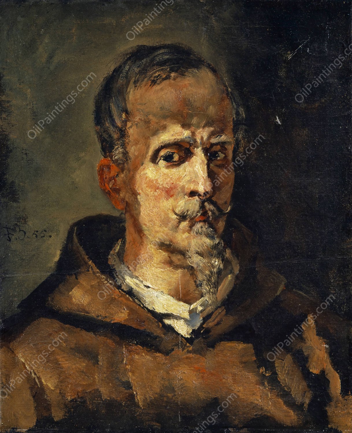 Bust of a Capuchin, Representing the Photographer Oberli of Solothurn in a Cowl  by Frank Buchser - Hand-Painted Oil Painting Reproduction