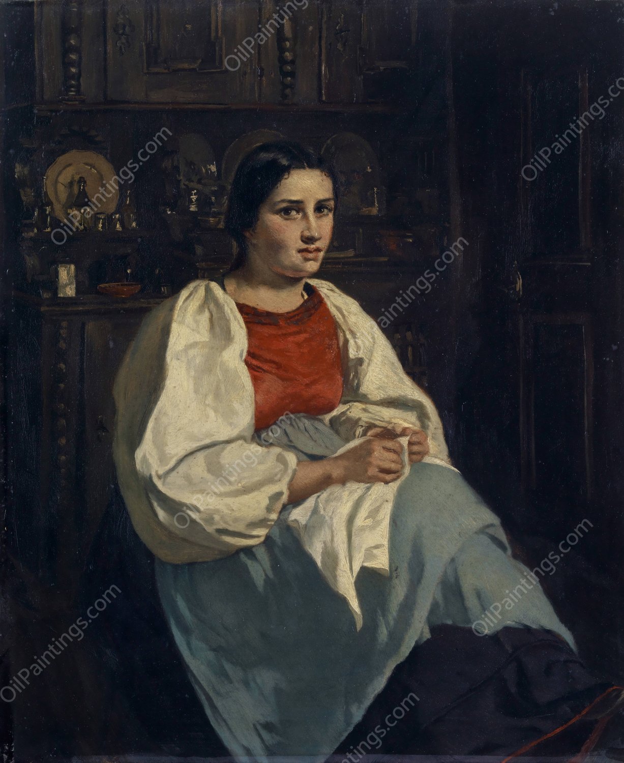 Girl from Oberhasli by Frank Buchser - Hand-Painted Oil Painting Reproduction