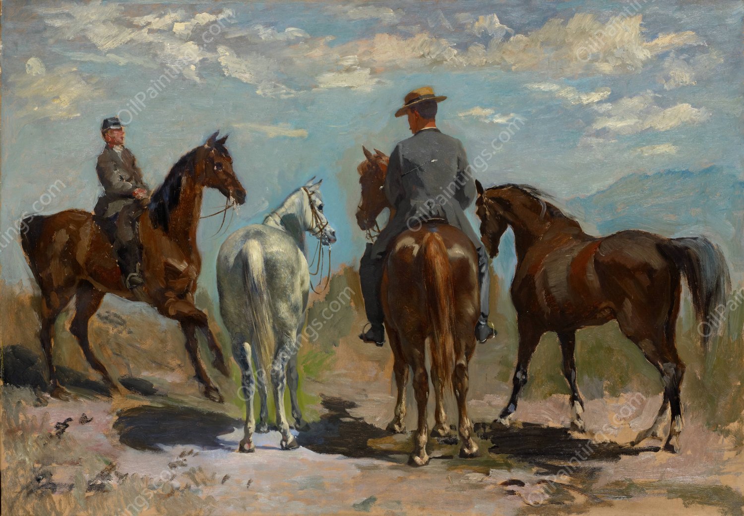 Horses and Riders  by Frank Buchser - Hand-Painted Oil Painting Reproduction