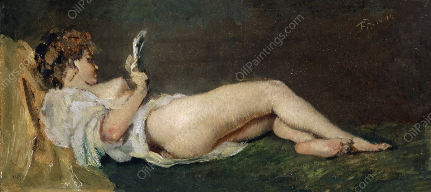 Lying Female Half Nude  by Frank Buchser - Hand-Painted Oil Painting Reproduction