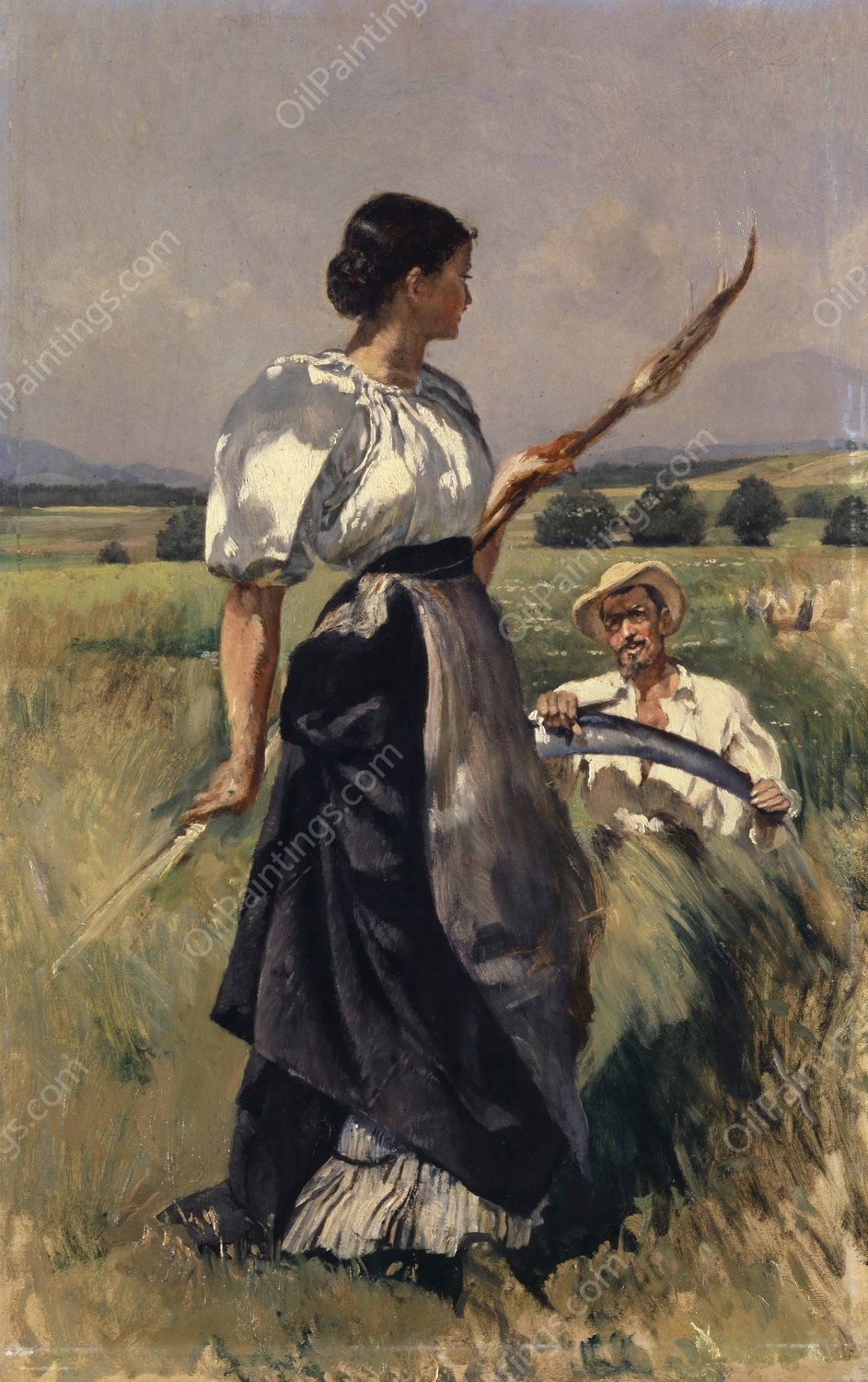 Mower and Harvester  by Frank Buchser - Hand-Painted Oil Painting Reproduction