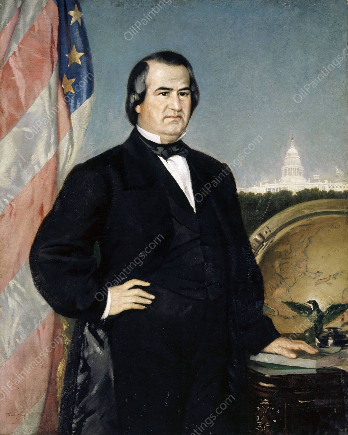 Portrait of the American President Andrew Johnson  by Frank Buchser - Hand-Painted Oil Painting Reproduction