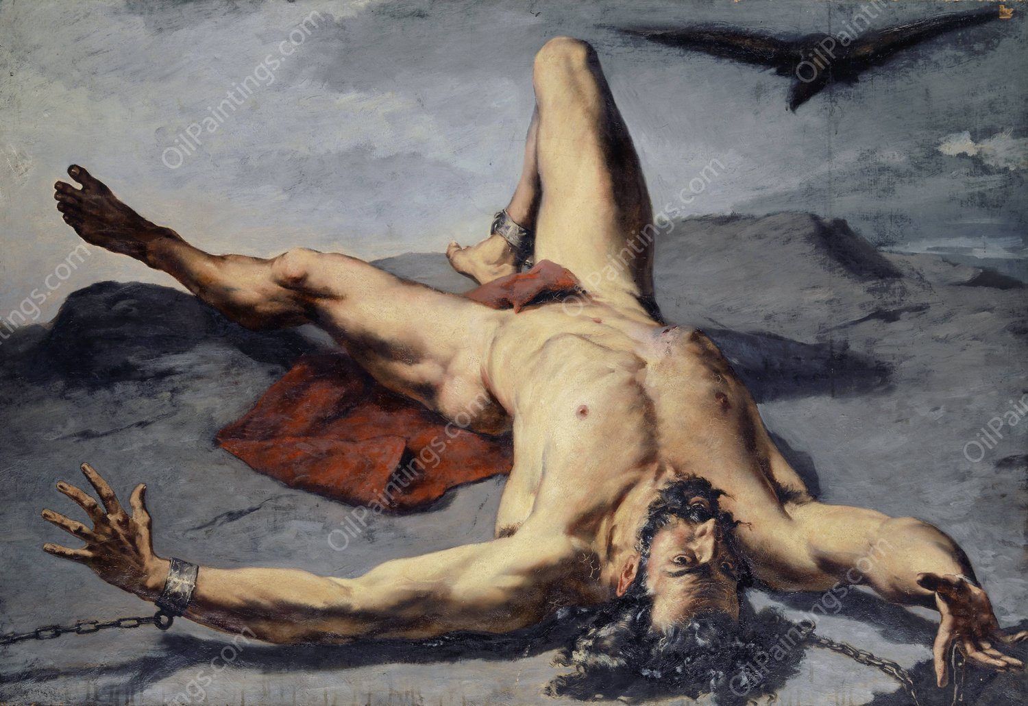 Prometheus Forged on a Rock  by Frank Buchser - Hand-Painted Oil Painting Reproduction