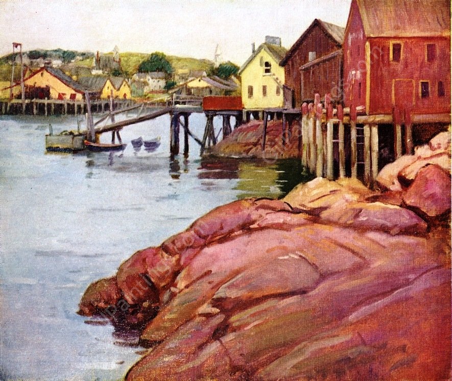 Dock Sheds at Low Tide by Frank Duveneck - Hand-Painted Oil Painting Reproduction