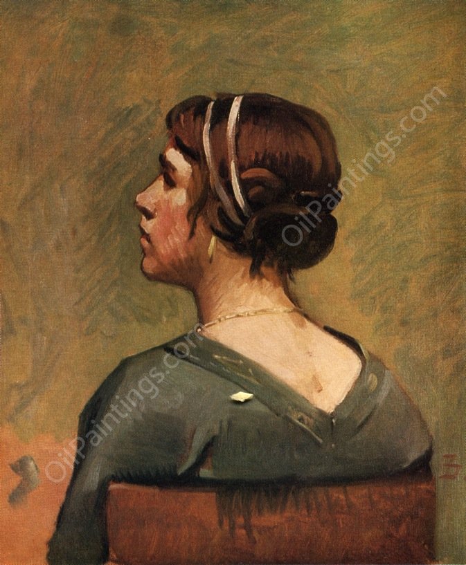 Head of a Young Woman by Frank Duveneck - Hand-Painted Oil Painting Reproduction