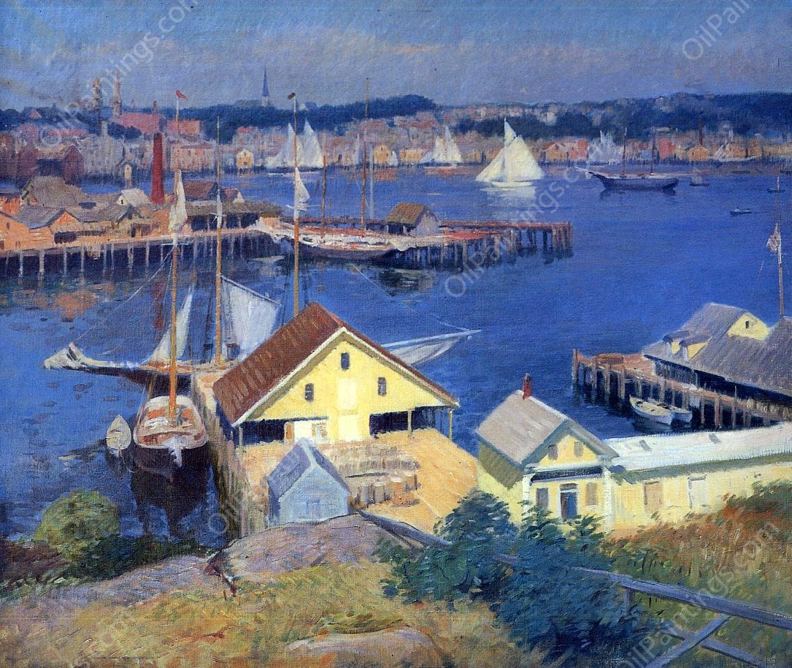 The Yellow Pier Shed by Frank Duveneck - Hand-Painted Oil Painting Reproduction