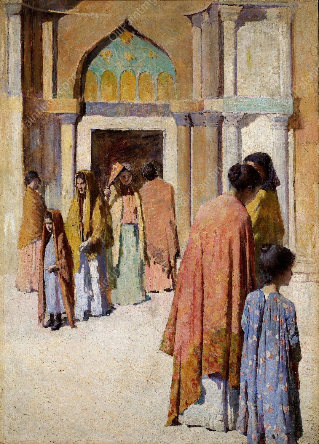 Femmes pres des Escaliers no. I by Frank Edwin Scott - Hand-Painted Oil Painting Reproduction